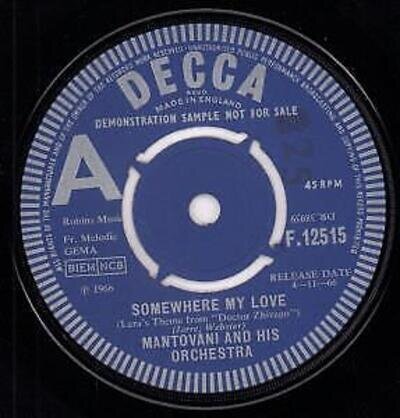 MANTOVANI AND HIS ORCHESTRA SOMEWHERE MY LOVE 7" VINYL Demo b/w games that lover