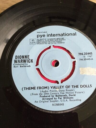 Pye - Dionne Warwick - 45 rpm 7" Single Vinyl Record - Valley Of The Dolls