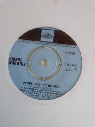 dionne warwick vinyl...7 INCH SINGLE... People Got To Be Free .1969...Pye...