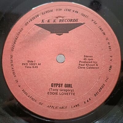 EDDIE LOVETTE GYPSY GIRL - UVS KAK RECORDS 12" VINYL SINGLE