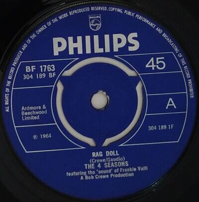 The Four Seasons Rag Doll 7" Single (1969) Philips BF 1763