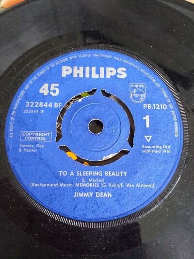 Philips - Jimmy Dean - 45 rpm 7" Single Vinyl Record - To A Sleeping Beauty