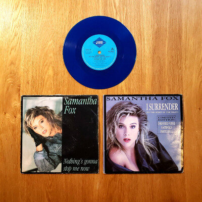 Samantha Fox: I Surrender (blue vinyl) + Nothing's Gonna Stop Me. 7" singles VG+