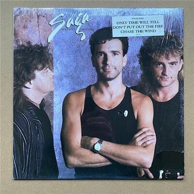 SAGA WILDEST DREAMS LP WITH INNER SLEEVE 1987 - nice copy - saw cut in cover USA