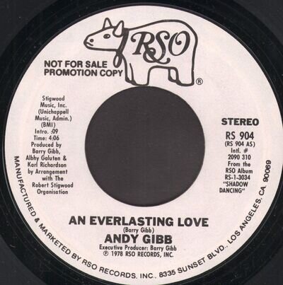 Andy Gibb An Everlasting Love 7" vinyl USA Rso 1978 Promo copy RS904