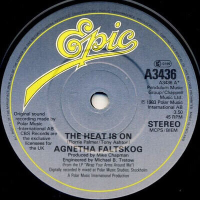 Agnetha Fältskog - The Heat Is On 7", Single, Pap Near Mint (NM or M-)