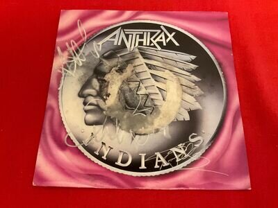 ANTHRAX INDIANS ORANGE VINYL 1986 7" VINYL SINGLE SIGNED damaged