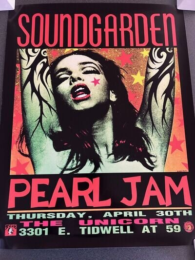 Frank Kozik Soundgarden & Pearl Jam Reissue Green Lady gig poster