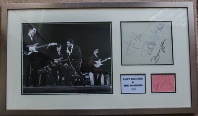 CLIFF RICHARD & SHADOWS autographed, framed & glazed montage