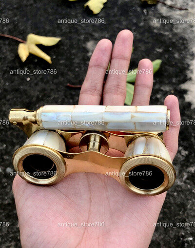 Antique Vintage Opera Glasses Binoculars White Mother of Pearl & Handle Brass