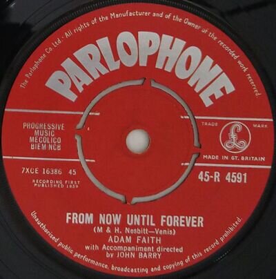 Adam Faith From Now Until Forever 7" Single (1959) Parlophone R-4591