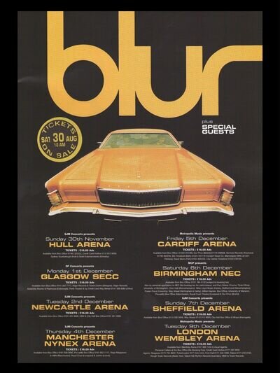 BLUR UK Concert Tour 16" x 12" Photo Repro Promo Poster